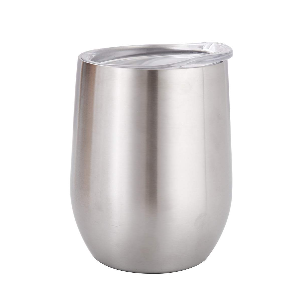 Gteller Edelstahl Stemless Weingläser, doppelwandiger vakuumisolierter Becher, mit Deckel, ideal für Wein, Kaffee, Getränke, Champagner, Cocktails Silber