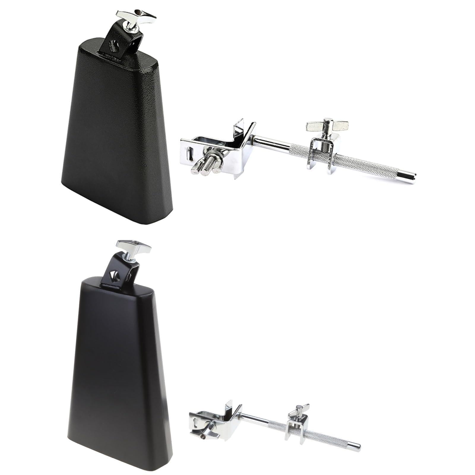 Campanaccio in metallo con supporto per campanaccio montato a cerchio per batteria, morsetto accessorio per percussione, regolare un campanaccio verso l'alto o verso il basso