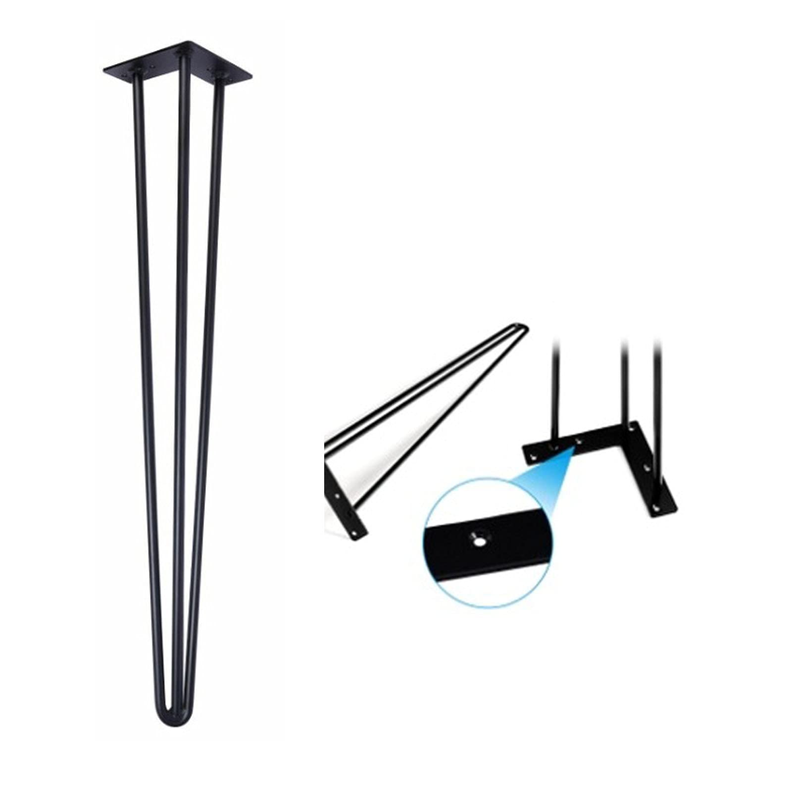4 Piezas Patas de Muebles Three Rod Horquilla Metal Hierro Apoyo Escritorio Mesa Pies Negro,con Tornillos y Bases Protectoras Bricolaje para Mesa Café(Size:50cm/19.6in)