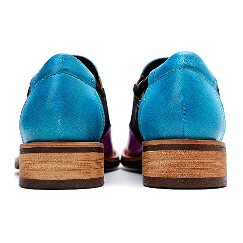 CrazycatZ Women's Leather Oxford Shoes Perforated Lace up Wingtip Colorful Leather Oxfords Vintage - Image 6