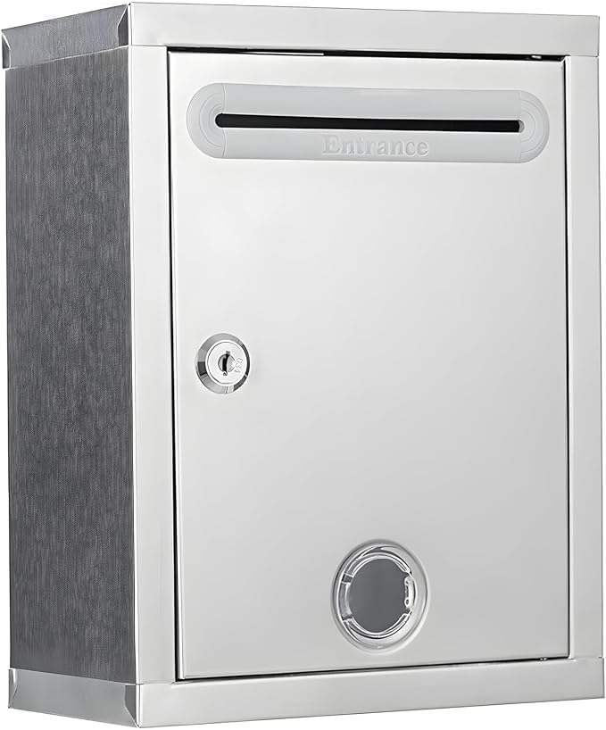 GShop Stainless Steel Letterbox/Suggestion Box/Mail Box/Donation Box/Wall Mount for Home,Office with Lock (Silver, 27CM x 21CM x 11CM)-image-34