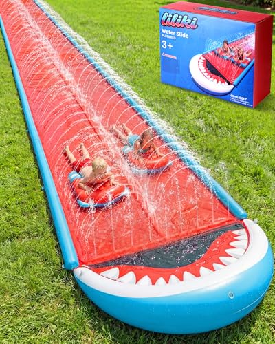 40×6.56FT Heavy Duty Slip and Slide with Sprinkler and 2 Boards, Slip Splash and Slide with 3-Way Water Sprinkler, Giant Lawn Water Slide for Outdoor Backyard Lawn Kids Teens and Adults (Blue & Red)