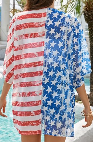 Image of FINOCEANS Womens Floral Chiffon Kimono Cardigans Loose Beach Cover Up Half Sleeve Tops