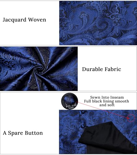 Image of DiBanGu Mens Paisley Suit Waistcoat,Silk Dress Vest and Bowtie Pocket Square Cufflinks with Lapel Pin Set for Wedding Tuxedo