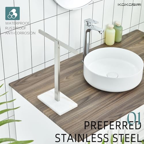 Image of KOKOSIRI Hand Towel Bar Stand Towel Rack with Marble Base for Bathroom Kitchen Vanity Countertop, Brushed Stainless Steel 15.7'' Height THS0002-SM-BR