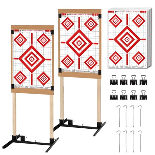 Atflbox 2 Pack Shooting Target Stand with 10pcs 17x25 Inch Sight in Paper Targets, Durable Paper Target Holder with Stable Adjustable Base for Cardboard Silhouette, H Shape, USPSA/IPSC, IDPA Practice