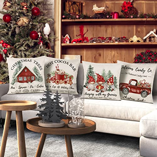 Christmasthrowpillowcovers18x18setof4merrychristmastreegnomeredtruckcandycanexmasfarmhousedecorationsrusticwinterholidaycouchcoverforsofabedroomhomeoutdoor  Urban Country Home Decor Christmas throw pillow covers 18×18 set of 4 merry christmas tree gnome red truck candy cane xmas farmhouse decorations rustic winter holiday couch cover for sofa bedroom home outdoor  urban country home decor