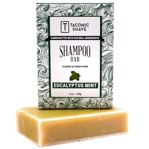 Taconic Shave, Natural Eucalyptus Mint Hair Shampoo Bar - Handcrafted in the USA - 5.0 oz.- Leaves hair Clean, Soft and Conditioned.