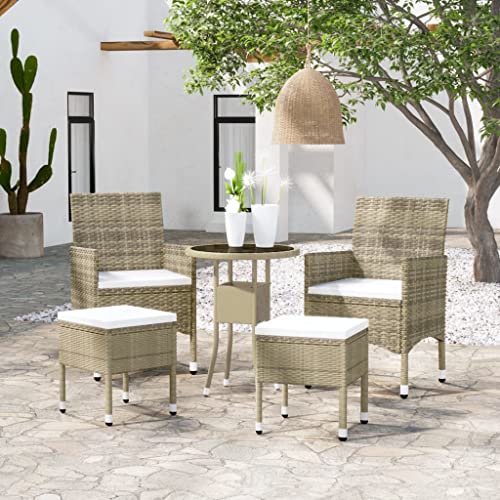 JUDYY Juego de Muebles de jardín de 5 Piezas ratán sintético Beige, Conjunto Jardin Exterior, Muebles Jardin Exterior, Conjunto Terraza, Terraza Exterior Chill out - 3058470