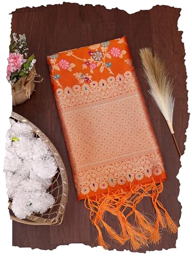 Image of DEVANGI Women's Woven Banarasi Silk Dupatta /Chunni For Women, Floral Print 1 Meter Wide and 2.3 Meter Length Printed Designer Dupatta /Chunni For Girls
