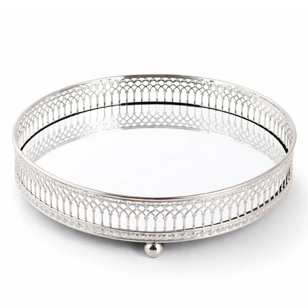 Karrma Ltd. Silver Karrma Antique Mirror Glass Candle Tray 15Cm Finish - Decorative Metal Display Plate For Candles, Tealights, Perfume & Centerpiece Décor, Vintage Round Vanity Tray For Home Table Decoration