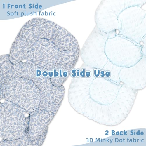Image of Infant Car Seat Insert Head and Body Support, GFU Reversible Newborn Insert for Carseat with Strap Pads, Soft Stroller Cushion Pillow Insert for Boys and Girls, Fits for Stroller, Swing, Blue Flower