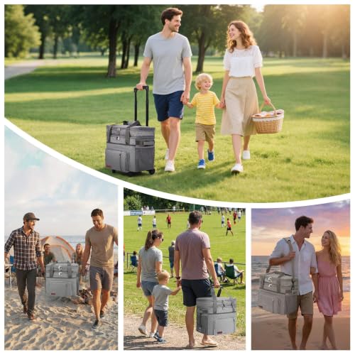Image of MIYCOO Cooler Bag with Wheels Double Deck - 60 Can Leakproof Insulated Portable Soft Lunch Cooler, Extra Large Expandable Ice Chest Cooler for Beach, Picnic, Camping, Shopping(Gray)