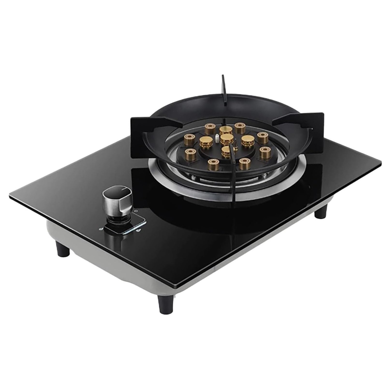 Thega One Color Single Burner Gas Hob - Indoor Portable Gas Stove, Table Top Cooker Lpg/Ng Cooker, 13 Cavities Tempered Glass Cooktop Burner, For Caravan Black Glass Freestanding Cooktop Camping Outdoor(Ng)