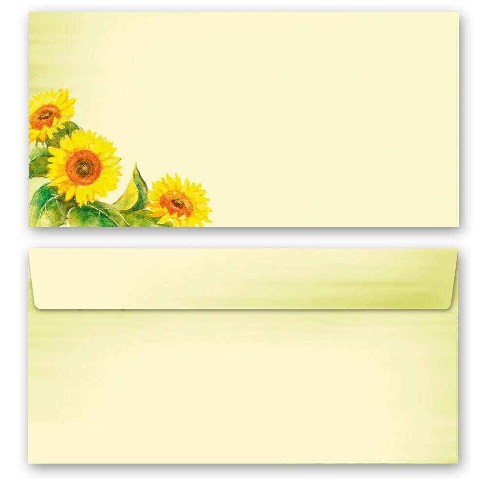 10 envelopes (windowless) Flowers & Petals, Sunflowers DIN Long (220x110 mm) | Paper-Media