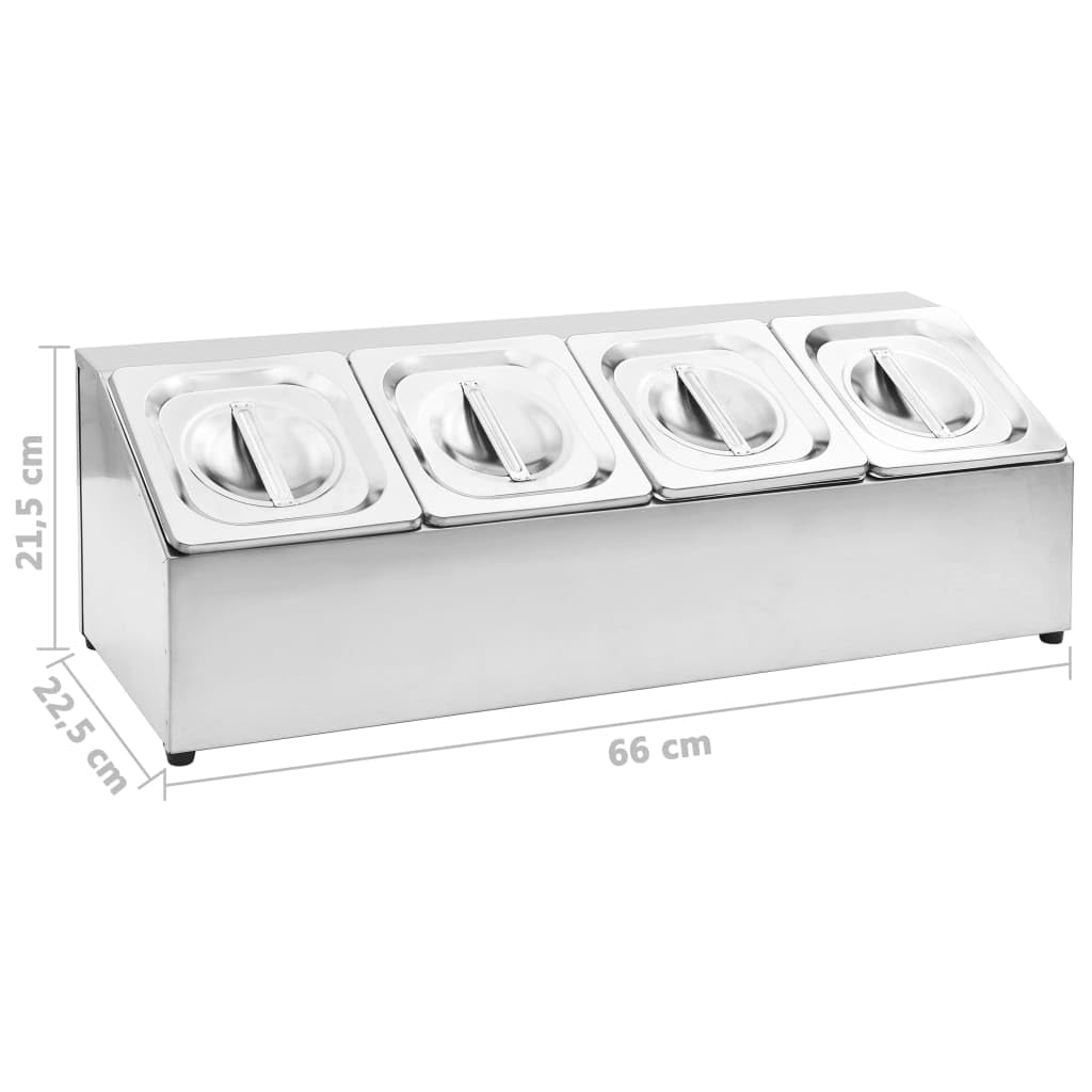 Hothingwell Gastronorm 4 contenedores GN 1/6 acero inoxidable | Con tapas, patas antideslizantes, apto para lavavajillas, para restaurante de casa