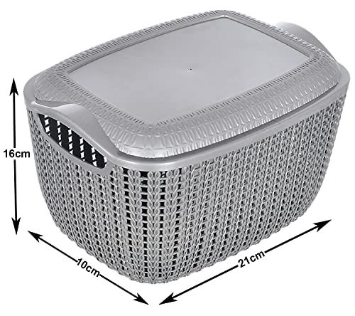 Image of Kuber Industries Multipurposes Small M 25 Plastic Basket, Organizer For Kitchen, Countertops, Cabinets, Bathroom With Lids- Pack of 2 (Grey) -46KM030