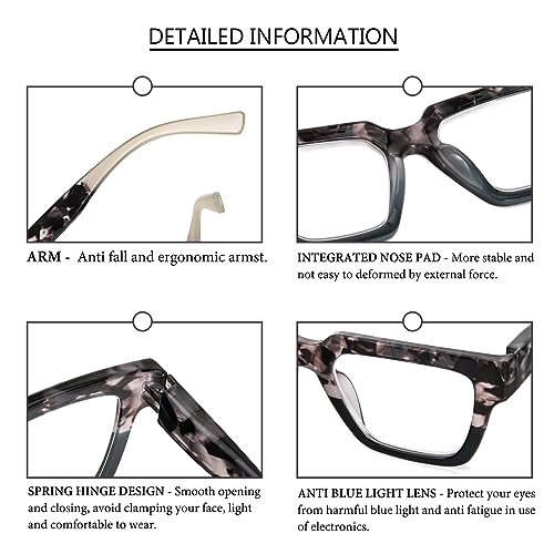 Image of Modern Square Reading Glasses 4 Pack Oversized Eye Glasses Blue Light Blocking Eyestrain Relief