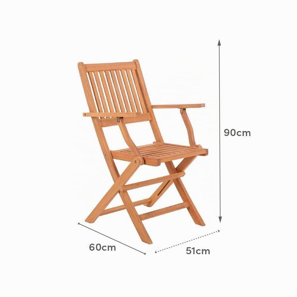 LOLAhome Pack de 2 Sillas de jardín Resistentes y Plegables, con reposabrazos | De Madera natual sostenible de Acacia con FSC | para Exterior, jardín, terraza, balcón o Piscina | Kate