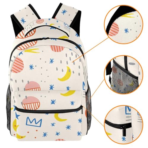 Sac d'école étoiles et lunes au design multicolore unique et format compact - 3
