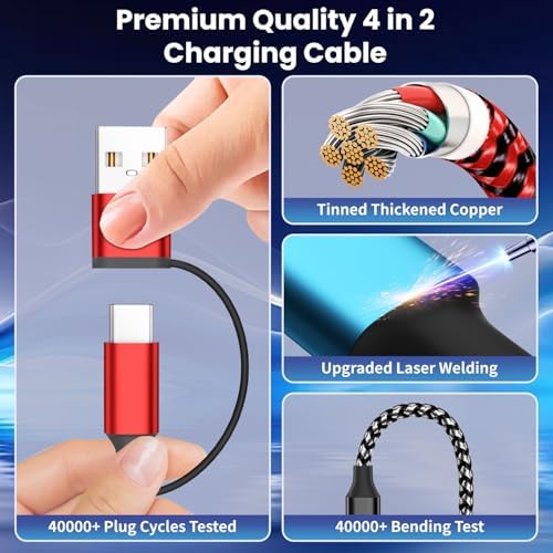 Travel Essentials 4in2 Multi Charging Cable for iPhone Watch Charger, 5FT - 4