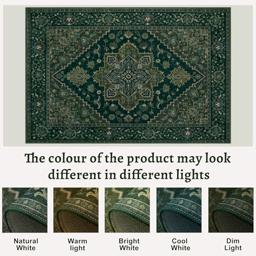Image of Tangsoo 3x5 Washable Rug Indoor Area Rugs, Vintage Non Slip Accent Rug Carpet, Oriental Soft Low Pile Rugs for Living Room Dorm Bedroom Bedside Entryway Bathroom Home Decor Dark Green