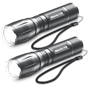 GEARLITE LED-Taschenlampe, leistungsstark, 2 Stück, 3000 Lumen, hohe Leistung, mit 5 Modi, IP65, wasserdicht, taktische Taschenlampe, für Camping, Wandern, Outdoor, Notfall (Grau, 2)
