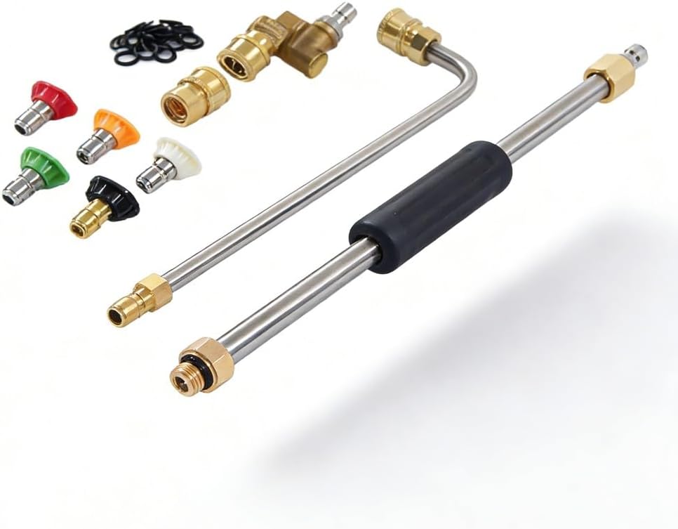 Pressure Washer Extension Wand Lance Accessory Tool Set 24ft, Stainless Steel with Quick Connect - Durable Brass and Rubber, High Pressure Kit for Hard-to- Areas and Drain