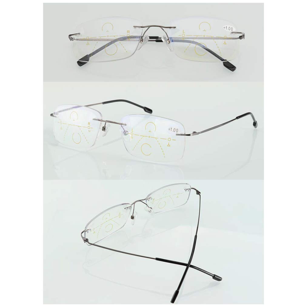 Rahmenlose progressive Mehrfokus-Lesebrille mit Blaulicht-Filterlinse Fern und Nah Dua Verwenden Sie Brillen mit großer Sichtweite und Strahlenschutzbrille