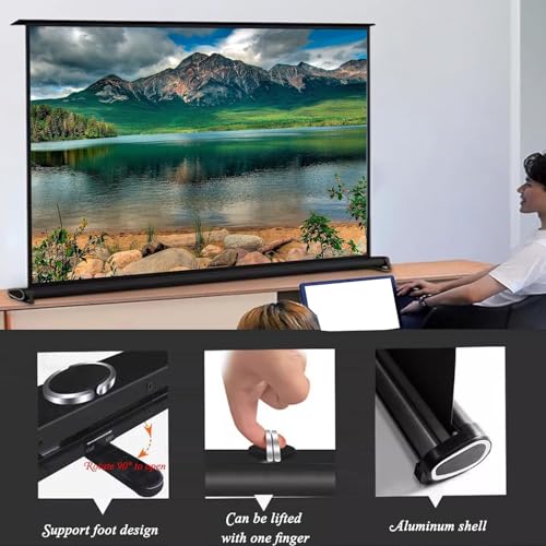 Pantalla de proyector portátil 30 pulgadas, retráctil manual, relación 4:3, con bolsa de almacenamiento miniatura 3