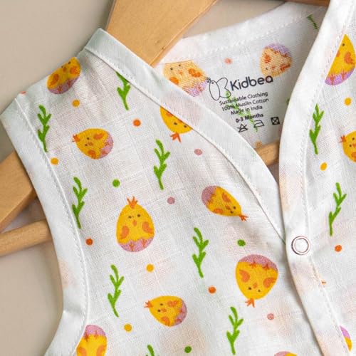 Image of Kidbea Newborn Baby Jhabla Muslin Cotton Clothes for Boys & Girls | Soft Breathable, Cute Printed Sleeveless Baby Wear with Button Closure