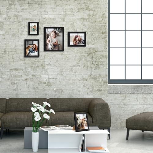 Image of iRahmen 4x6 Picture Frame Set of 4, Black Rustic Retro Photo Frame with Real Glass, Wood Farmhouse Style 4 x 6 Picture Frames for Wall Mount and Tabletop Display