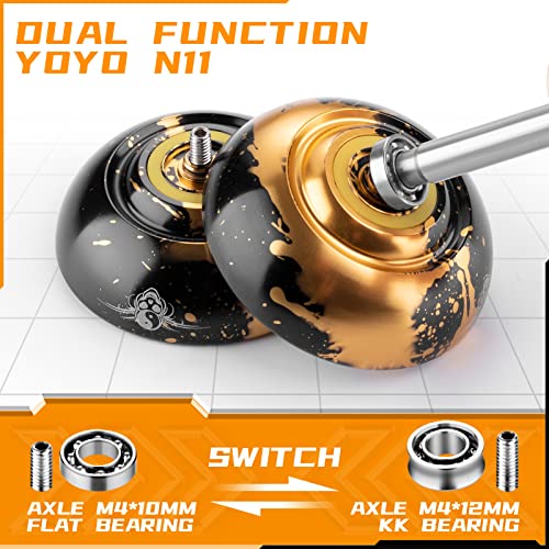Image of MAGICYOYO Responsive Yoyo Pack of 2 - N11 Black Golden Yoyo and K2 Crystal Fingerspin Yo Yo for Kids Beginners, Dual Purpose Yo Yyos with Unresponsive Bearings Kit, 2 Yo-yo Bags, 12 Yo-yo Strings