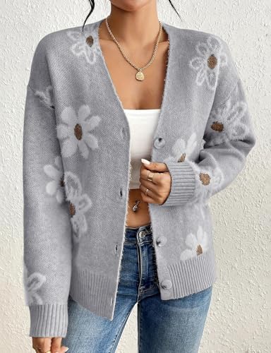 Image of IDEALSANXUN Womens Daisy Sweater Cardigan Fall Winter Button Down Flower Floral Sweaters