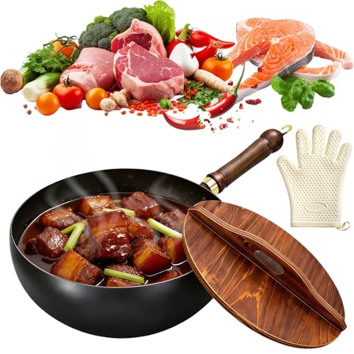 hwqsad 2026 Olla de hierro fundido japonesa con tapa de madera 8IN