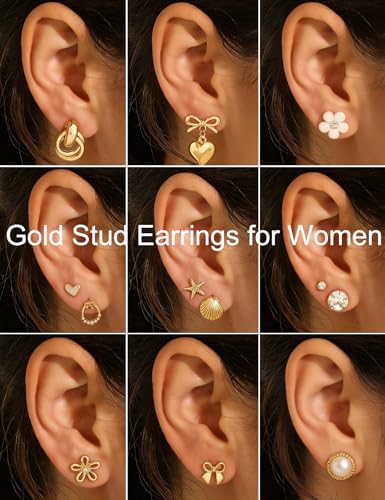 75 Pairs Gold Stud Earrings Set for Women, Trendy Hypoallergenic Pearl Cubic Zirconia Multiple Piercings Earrings Packs, Stud Hoops Earrings for Gift Jewelry - Image 3