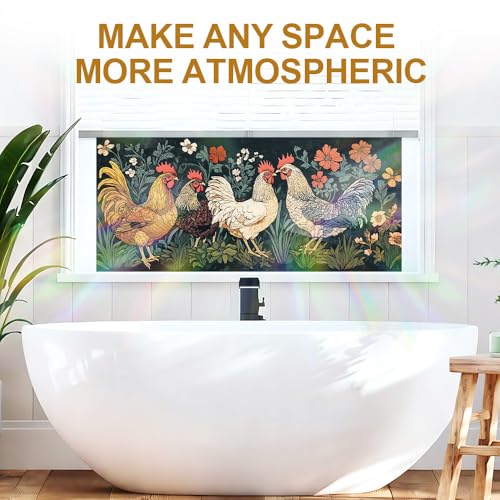 Image of Farmhouse Rooster Botanical Window Film 39.37x17.32in Cling