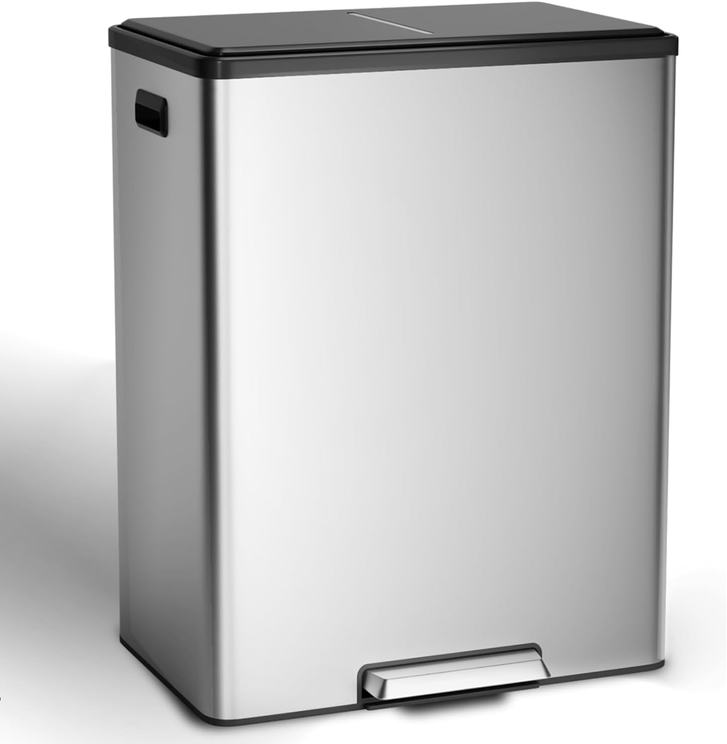 Towallmark 16 Gallon Kitchen Double Trash Can, 60L Stainless Steel Dual Compartment Garbage Bin, Step-On Trash & Recycle Bin Combo with Removable Buckets for Home Office