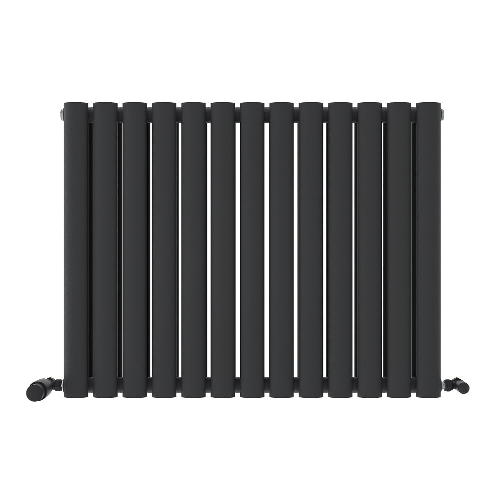 iBathUK Strata Wall-Mounted Horizontal Double Oval Panel Radiator, 13-Column Steel High Thermal Output Hydronic Central Heating, Designer Modern Radiator in Matt Anthracite, 600 × 767mm — image 1
