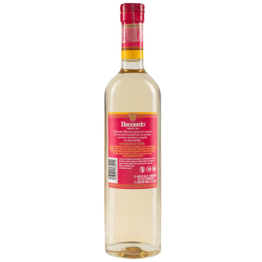 El Recuerdo Mezcal Abocado, Mezcal Flasche mit Agavenwurm, aus 100% Espadin-Agave, Inhalt 750ml, Alk 40%