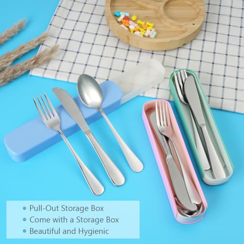 HOTUT Travel Cutlery Set, 3 PCS Cutlery Set including Portable Pouch Case, Reusable, Stainless Steel Flatware - Image 3
