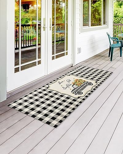 Front-Door-Mat-Farmhouse-Sunflowers-Truck-Black-and-White-Plaid-Indoor-Outdoor-Entrance-Doormat-Washable-Floor-Mats-for-Front-Door-Bathroom-Kitchen-Runner-Rugs-24×71-Inch Front Door Mat Farmhouse Sunflowers Truck Black and White Plaid Indoor Outdoor Entrance Doormat Washable Floor Mats for Front Door Bathroom Kitchen Runner Rugs 24×71 Inch