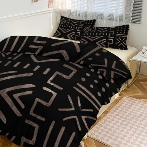 ZLJKMFY Contemporary African Mud Cloth Print Double Sided Printed Bedding Set of Three, Including Duvet Cover and Pillowcase 90