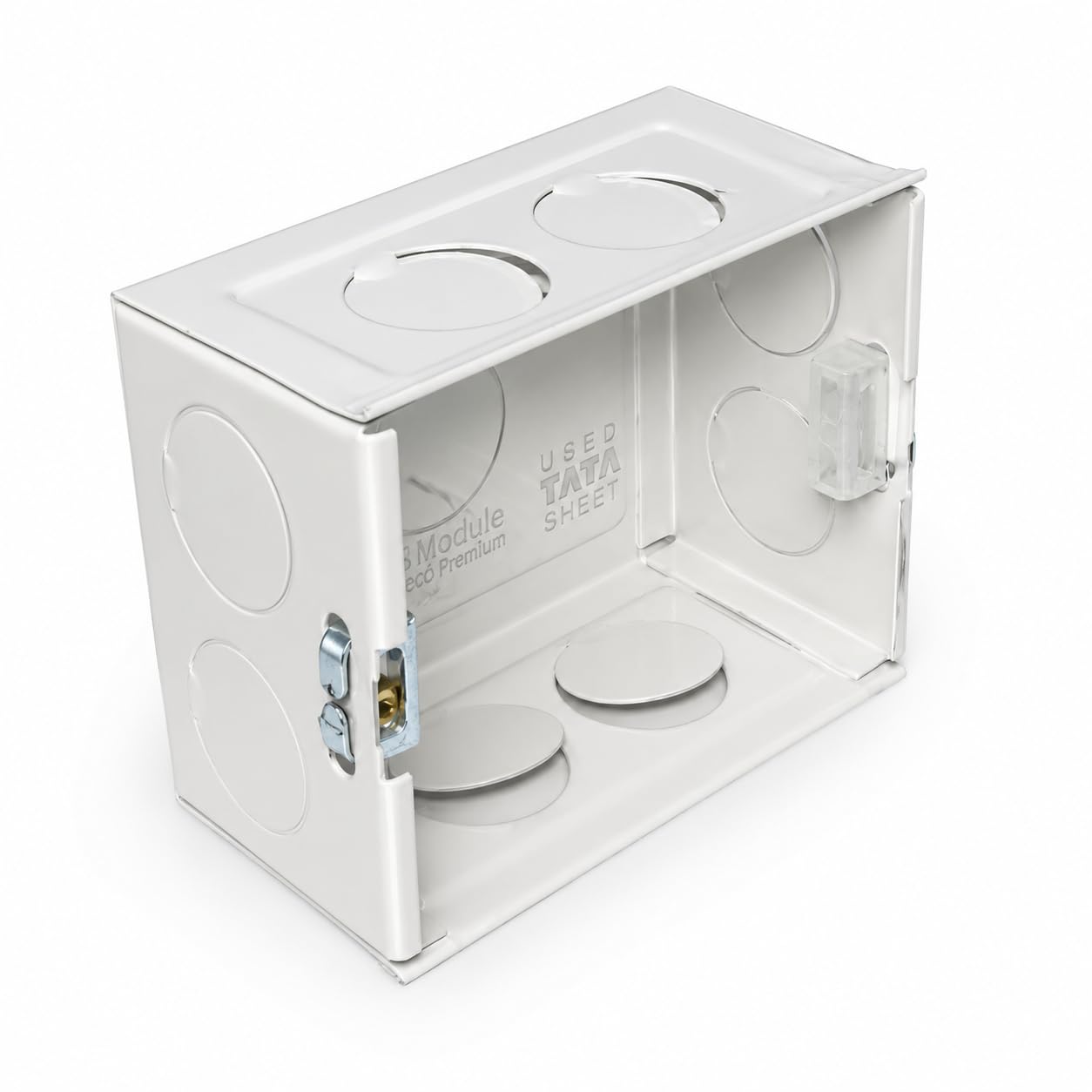 3 Module Eco Premium Modular White Metal Box | Surface Mounting, Multiple Knockouts, Steel Construction, White Finish, Wiring Enclosure-image-38