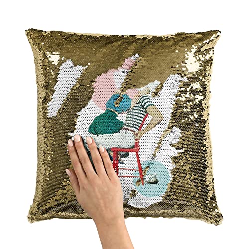Coussin Sequin Doré Couple Branché pour Déco Salon Moderne - 3