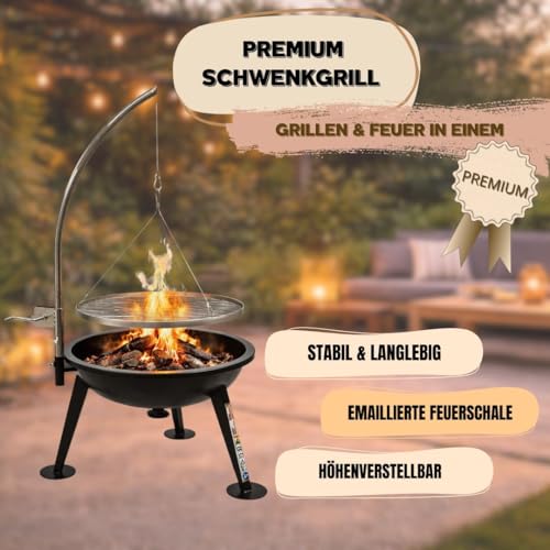 Foto von ACTIVA Schwenkgrill Merlin I Feuerschale mit Grillrost inkl. wetterfester Abdeckhaube I Robuster Holzkohle Schwenkgrill für Garten & Outdoor
