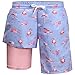 QZUnique Boys Swim Trunks - Compression Liner, 3 Pockets, Quick Dry, Boys Swim Shorts Bathing Suit Boardshorts Swimsuit Flamingo