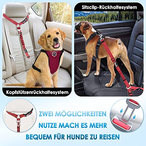 SlowTon Hundegurt fürs Auto, 2-in-1 Kopfstützen-Rückhalte Anschnallgurt Hund Auto mit Universalschnalle und einstellbarem, reflektierendem Gummiband zum Aufhängen von Sicherheitsgurten an Kopfstützen