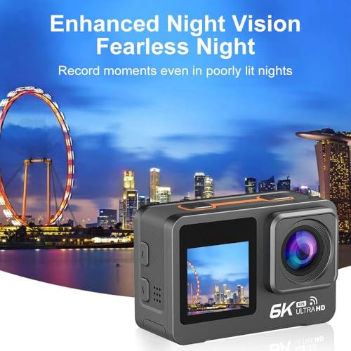 Image of ORLOV 6K Action Camera with Dual Touch Screens | 50MP Ultra HD Photo |170 Wide Angle Lens | EIS Stabilization | Waterproof 30M | WiFi Connectivity | Remote | 256GB SD Card Support Vlogging Camera