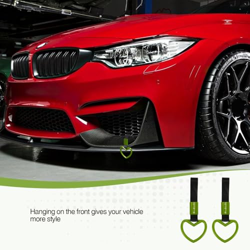Image of 2PCS Heart Shaped Car Handle Straps, Rear Bumper Warning Keychain Ring for Car Exterior Accessories (Green)